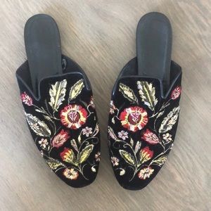 Mango Black Velvet Embroidered Mules